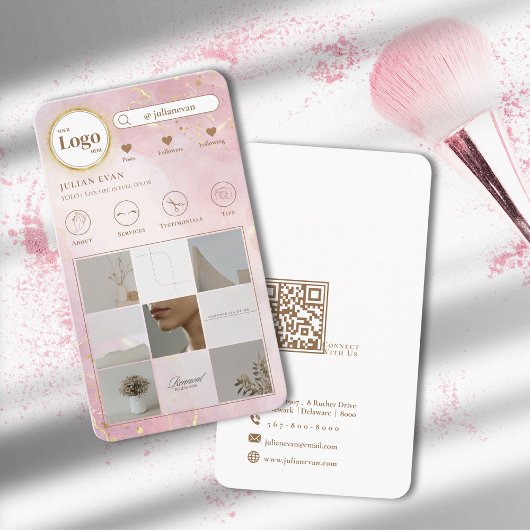 Moderne Foto Collage Glitzer Rose Gold Pink Visitenkarte