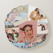 Moderne Foto Collage Glücklich Geburtstag Niedlich Rundes Kissen (Rückseite)