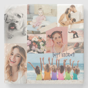 Moderne Foto Collage Glücklich Geburtstag Niedlich Steinuntersetzer