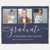 Moderne Foto Collage Graduate Navy Blue Fleecedecke (Vorderseite (Horizontal))