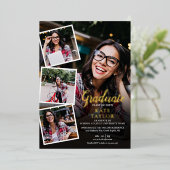 Moderne Foto Collage Graduation Party Goldene Fore Folieneinladung (Stehend vorne)