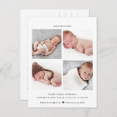 Moderne Foto Collage Grid Birth Ankündigungspostkarte (Vorne/Hinten)