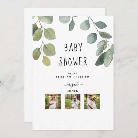 Moderne Foto Collage Grüne Kinderdusche Einladung (Vorne/Hinten)