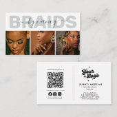 Moderne Foto-Collage-Haarflechter-QR-Code-Logo Visitenkarte (Vorne/Hinten)