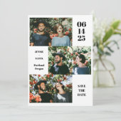 Moderne Foto Collage Layout Spaß White Chic Hochze Save The Date (Stehend Vorderseite)