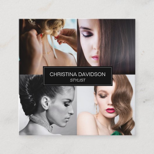 Moderne Foto Collage Makeup artist Stylist Quadratische Visitenkarte (Vorderseite)