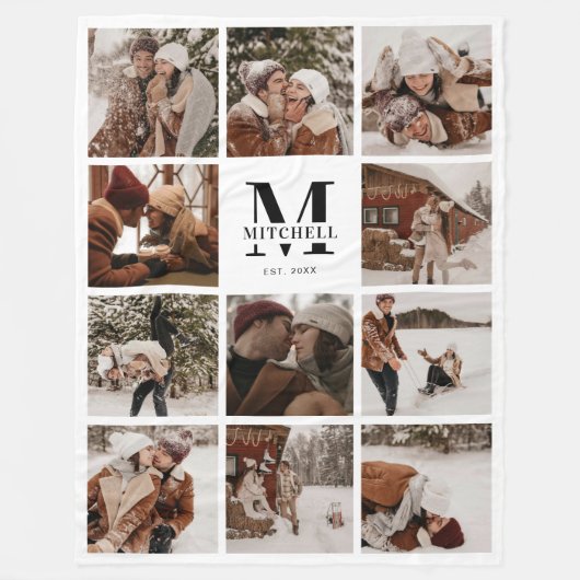 Moderne Foto Collage | Mit Monogramm Keepake Fleecedecke (Vorderseite)