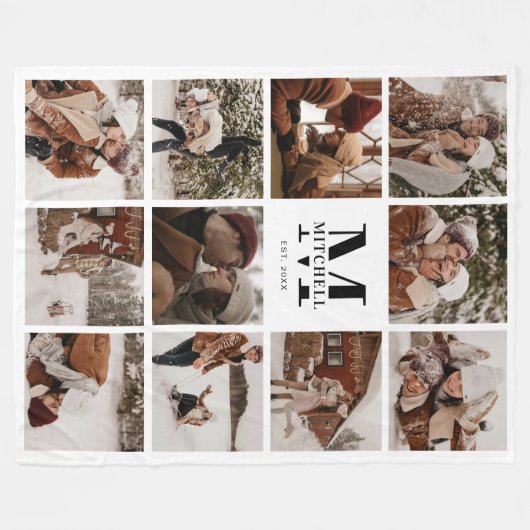Moderne Foto Collage | Mit Monogramm Keepake Fleecedecke (Vorderseite (Horizontal))