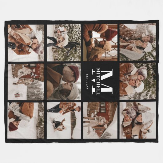 Moderne Foto Collage | Mit Monogramm Keepake Fleecedecke (Vorderseite (Horizontal))