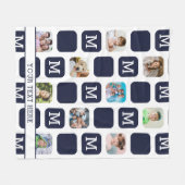 Moderne Foto Collage Monogram Navy MED. Fleecedecke (Vorderseite (Horizontal))