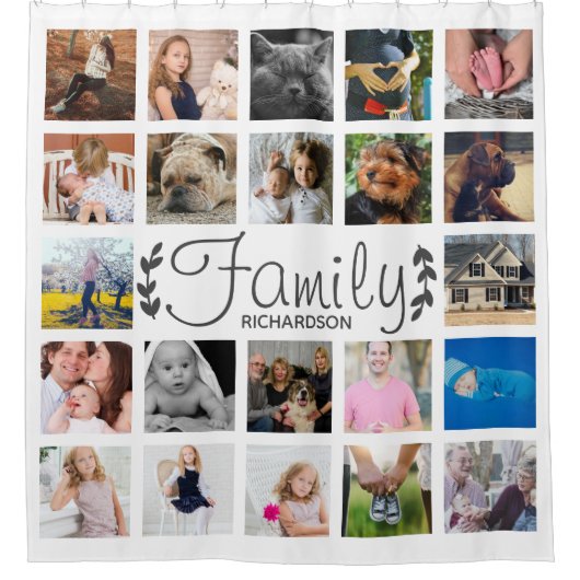 Moderne Foto Collage & Name Shower Curta der 22-Fa Duschvorhang (Vorderseite)