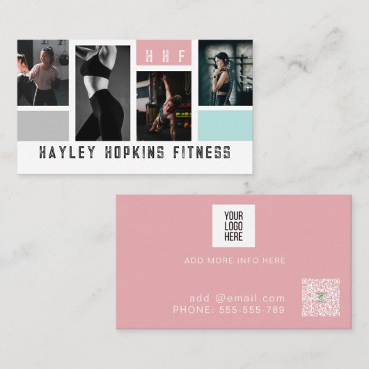 Moderne Foto Collage Personal Trainer Fitness Visitenkarte (Vorne/Hinten)