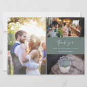 Moderne Foto Collage Pine Green Wedding Vielen Dan (Vorderseite)