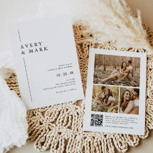 Moderne Foto Collage QR Code Hochzeit Einladung