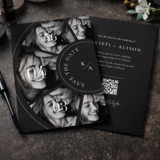 Moderne Foto-Collage QR-Code Hochzeit Termin-Voran Save The Date
