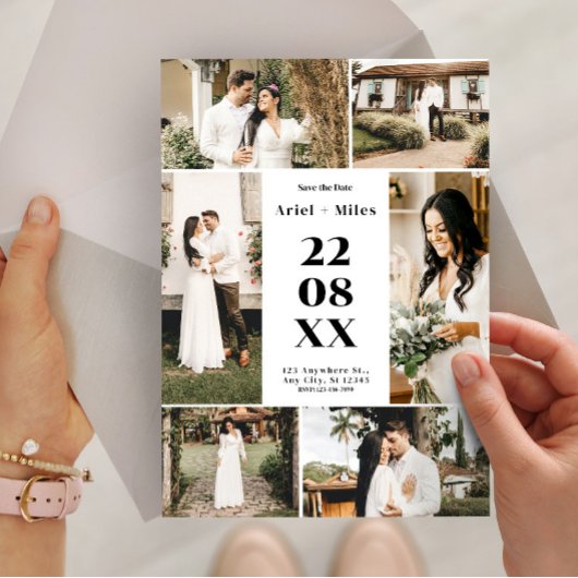Moderne Foto Collage Save-the-Date Hochzeit Einladung