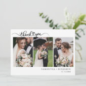 Moderne Foto Collage Script Hochzeit Dankeskarte (Stehend Vorderseite)