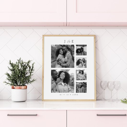 Moderne Foto Collage Script Monogram Paare Poster