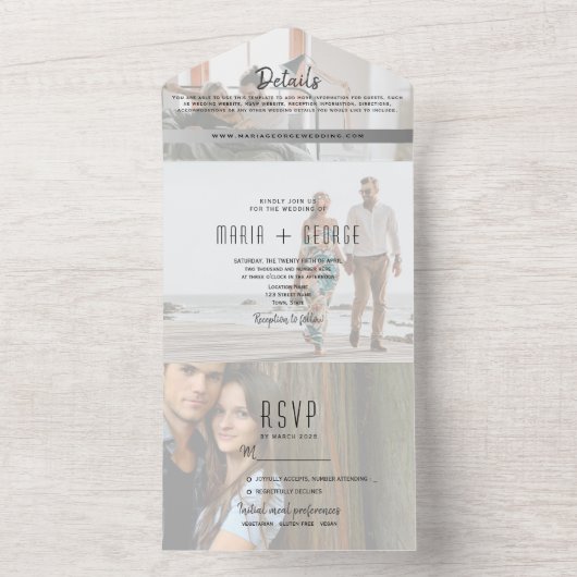 Moderne Foto Collage Wedding All In One Einladung (Innen Boden)