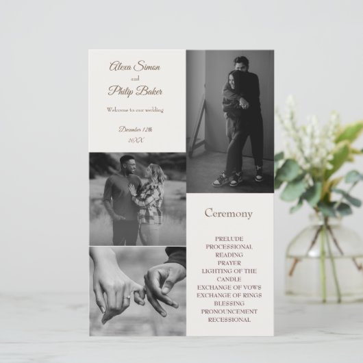 Moderne Foto Collage Wedding Programme (Stehend Vorderseite)