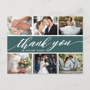 Moderne Foto Collage Wedding Vielen Dank Postkarte