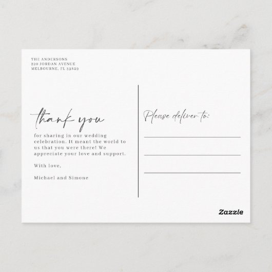 Moderne Foto Collage Wedding Vielen Dank Postkarte (Rückseite)