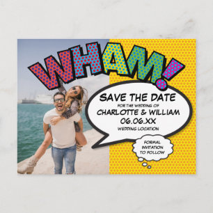 Moderne Foto-Comic-Book-Save-the-Date-Karte Ankündigungspostkarte