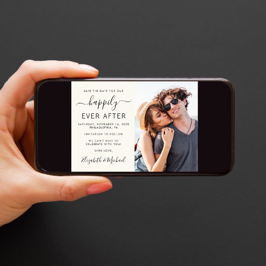 Moderne Foto Cream Wedding Save The Date