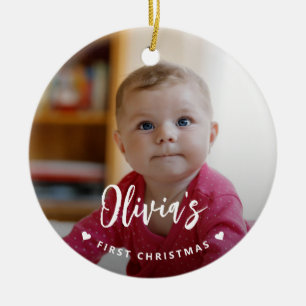 Moderne Foto des ersten Weihnachtsbabys Keramik Ornament