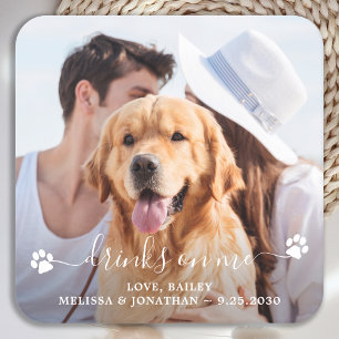 Moderne Foto Drinks auf mir Hund Lover Pet Hochzei Rechteckiger Pappuntersetzer