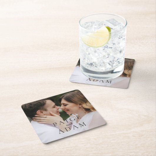 Moderne Foto-Editorial-Hochzeit Rechteckiger Pappuntersetzer (Vor Ort)