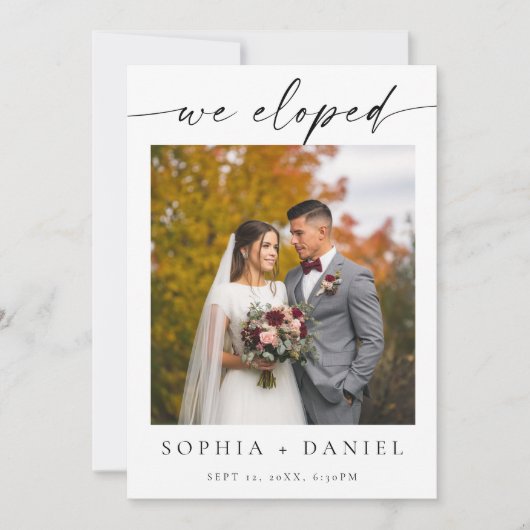Moderne Foto Elopement-Ankündigungskarte Einladung (Vorderseite)