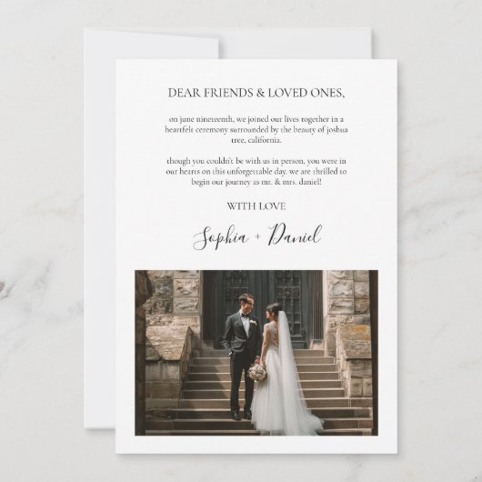 Moderne Foto Elopement-Ankündigungskarte Einladung (Rückseite)
