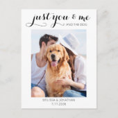 Moderne Foto Elopement Just Married Hund Hochzeit Ankündigungspostkarte (Vorderseite)