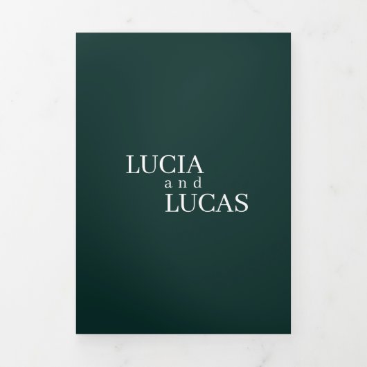 Moderne Foto Emerald Green All-in-One-Hochzeit Dreifach-gefaltete Programmkarte (Cover)