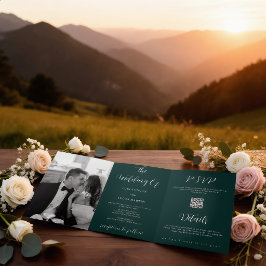 Moderne Foto Emerald Green All-in-One-Hochzeit Dreifach-gefaltete Programmkarte