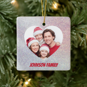 Moderne Foto-Familie Weihnachts-Glitzer-Ornament Keramikornament