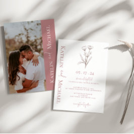 Moderne Foto Floral Mauve Wedding Einladung