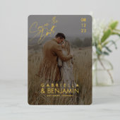 Moderne Foto-Foil-Hochzeit speichert die Datumskar Folieneinladung (Stehend vorne)