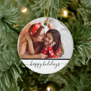 Moderne Foto-Frohe-Festtage-Monogramm Weiß Keramik Ornament