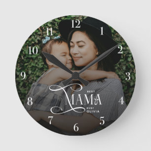 Moderne Foto-Geschenke für die beste Mama zum Mutt Runde Wanduhr