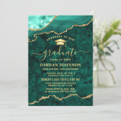 Moderne Foto Golden Green Marble Graduation Party Einladung (Stehend Vorderseite)