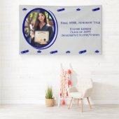 Moderne Foto Graduation Cap, Diploma Blue Template Banner (Insitu)