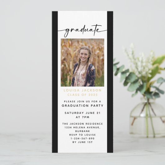 Moderne Foto Graduation Party Digital Evite Einladung (Stehend Vorderseite)
