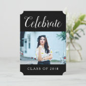 Moderne Foto Graduation Party Einladung | Schwarz (Stehend Vorderseite)