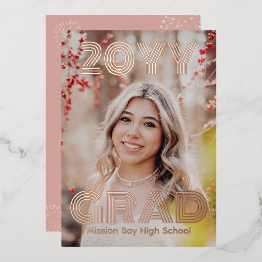 Moderne Foto Graduation Party Folieneinladung (Vorderseite/Rückseite)