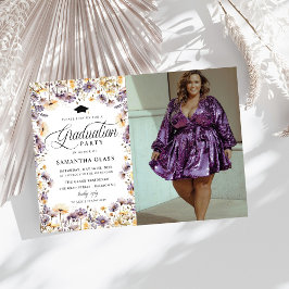 Moderne Foto Graduation Party für Lila Wildblumen Einladung