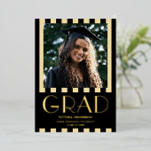 Moderne Foto Graduation Party Gold Folieneinladung (Stehend vorne)