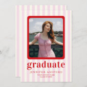 Moderne Foto Graduation Party in Rot und Rosa Stre Einladung (Vorne/Hinten)