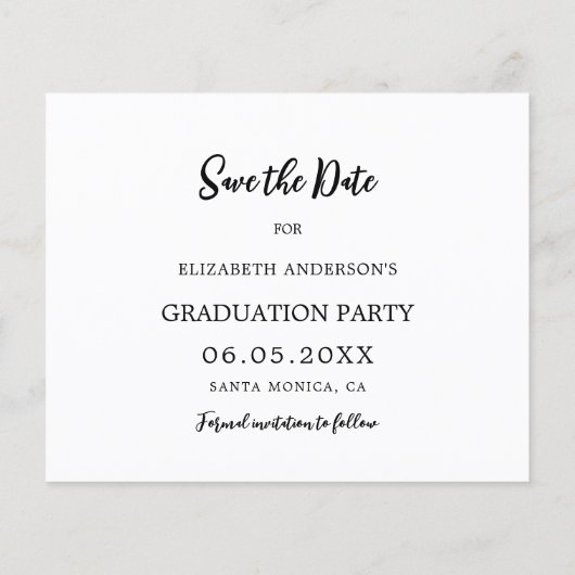 Moderne Foto Graduation Party Save the Date Flyer (Hinten)